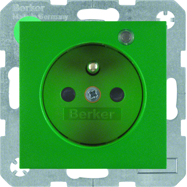 S.1/B.3/B.7 Gniazdo z uz. i LED kontrolną z podwyż. ochr. st., zielony