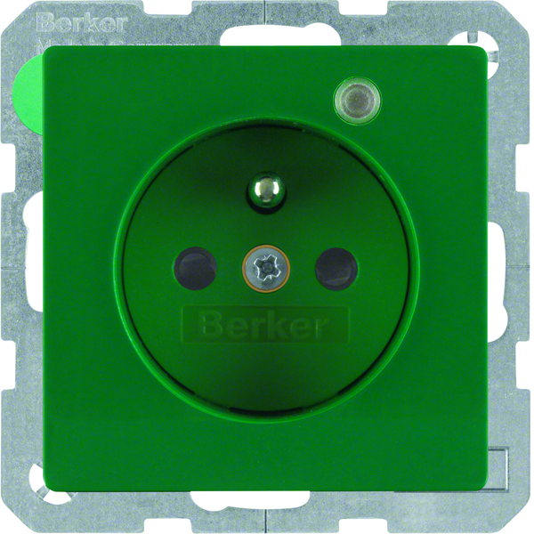 Q.1/Q.3 Gniazdo z uz. z diodą kontrolną LED, z podwyż. ochr. st., zielony, aks
