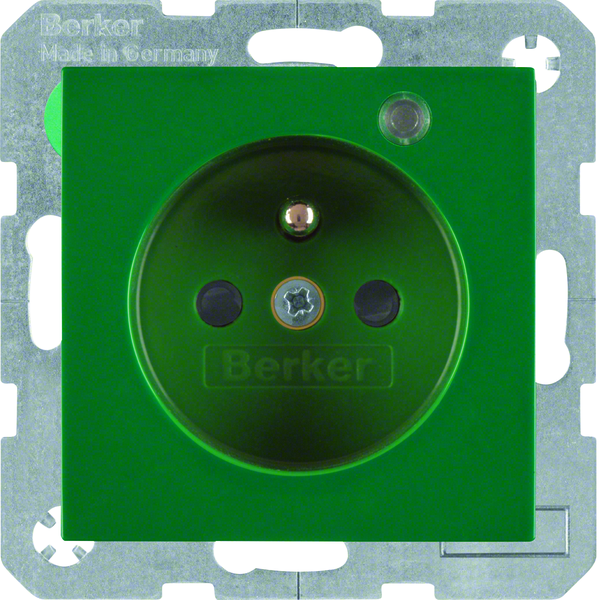 B.X/S.1 Gniazdo z uz. i LED kontrolną z podwyż. ochr. st., zielony