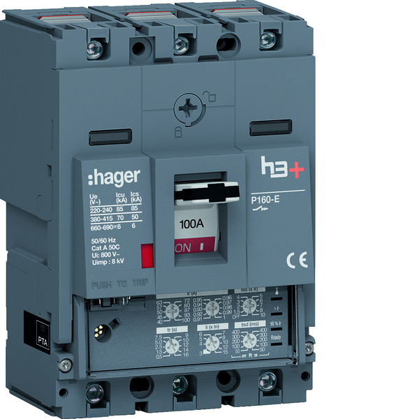 MCCB Wyłącznik mocy h3+ P160 3P 100A 70kA LSI