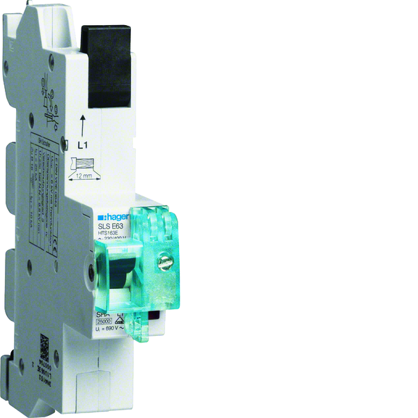 MCB SLS Wyłącznik nadprądowy selektywny 1P, E, 63 A, szyny Cu 40-12x5/10mm