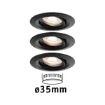 PAULMANN Oprawa do wbudowania NOVA COIN LED Mini wychylna zestaw 3x4W 310lm 66mm 2700K IP23 230V czarny matowy