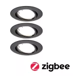PAULMANN Oprawa do wbudowania BASE COIN LED SH Zigbee wychylna zestaw 3x4.9W 430lm 90mm 3000K IP20 230V czarny matowy / metal