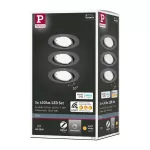 PAULMANN Oprawa do wbudowania BASE COIN LED SH Zigbee wychylna zestaw 3x4.9W 430lm 90mm 3000K IP20 230V czarny matowy / metal