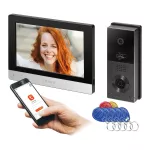 XIRAN, zestaw wideodomofonowy, bezsłuchawkowy, monitor dotykowy 8" LCD, Wi-Fi + APP na telefon, z gniazdem na kartę pamięci, z kamerą Full HD 1080p, czytnikiem kart i breloków zbliżeniowych 125kHz