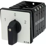 T5B-4-8213/E Przełącznik zasilania, Styki: 8, 63 A, tabliczka: 1-0-2, 60 °, bez samopowrotu, montaż natablicowy, pokrętło czarne bez możliwości blokady