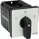 T5B-4-8213/E Przełącznik zasilania, Styki: 8, 63 A, tabliczka: 1-0-2, 60 °, bez samopowrotu, montaż natablicowy, pokrętło czarne bez możliwości blokady