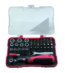 Zestaw wkrętak minigrzechotka nasadki bity PVC box 45cz