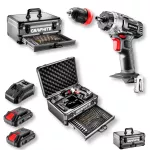 Zestaw Energy+ w walizce aluminiowej: wiertarko wkrętarka 2x18V/2.0Ah, 10 mm, zdejmowany uchwyt + 10