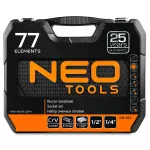 Klucze nasadowe 1/4", 1/2", zestaw 77 szt., CrV