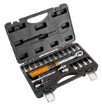 Klucz dynamometryczny dwukierunkowy 1/4", 5-25Nm, zestaw 21 szt.