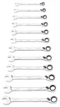 Klucze płasko-oczkowe z grzechotką i przełącznikiem, zestaw 12 szt., 8 - 19 mm, miękkie etui