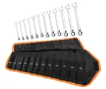 Klucze płasko-oczkowe z grzechotką i przełącznikiem, zestaw 12 szt., 8 - 19 mm, miękkie etui