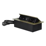 Gniazdo meblowe wpuszczane w blat z płaskim frezowanym rantem, ładowarką USB i przewodem 1,5m, 2x2P+Z (Schuko), 2xUSB (typ A, 2,1A), mosiądz