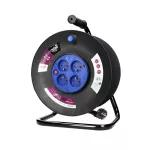 Przedłużacz bębnowy, 4 gniazda 2P+Z, kabel PVC H05VV-F 3x1,5mm2, długość 30m, termik, przesłony torów prądowych.