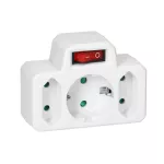 Rozgałęźnik 1x2P+Z (Schuko), 2x2P/II z włącznikiem, biały