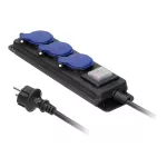 Przedłużacz warsztatowy bryzgoszczelny z wyłącznikiem IP44, 3 gniazda 2P+Z IP44, przewód gumowy, H05RR-F 3x1,5mm2, długość 5m