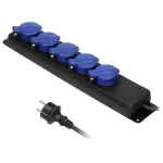 Przedłużacz warsztatowy bryzgoszczelny IP44, 5 gniazda 2P+Z IP44, przewód gumowy, H05RR-F 3x1,5mm2, długość 3m