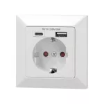 Gniazdo pojedyncze 2P+Z (Schuko), USB-A + USB-C, ,Wyjście 5VDC Max 2,8A
