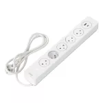 Listwa przeciwprzepięciowa, 5 gniazd 2P+Z typu EasyEject, kabel 3x1,5mm2, długość 1,5m, z wyłącznikiem podświetlanym dwutorowym. 16A/230 VAC, Ochronnik przeciwprzepięciowy Typ 3: Uoc: 4kV (L-N, L/NPE); Up: 2,2kV(L-N,L/N-PE); 375J. Ładowarka USB-A + USB-C