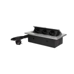 Gniazdo meblowe wpuszczane w blat z grubym rantem 3x2P+Z, przewód 1,5m 3x1,5mm2, srebrne