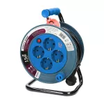 Przedłużacz bębnowy MINI, 4 gniazda 2P+Z (Schuko), metalowy stojak, polwinit H05VV-F 3x1mm2 , długość 15m, turkusowy