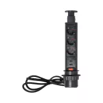 Gniazdo meblowe Ø6cm wysuwane z blatu z ładowarką USB, blokadą i przewodem 1,8m, 3x2P+Z (Schuko), 2xUSB (typ A, 2,1A), czarne
