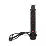 Gniazdo meblowe Ø6cm wysuwane z blatu z ładowarką USB, blokadą i przewodem 1,8m, 3x2P+Z, 2xUSB (typ A, 2,1A), INOX