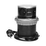 Gniazdo meblowe Ø10cm wysuwane z blatu z przewodem 1,5m, 4x2P+Z, INOX