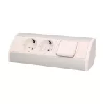 Gniazdo meblowe 2x2P+Z (Schuko) z wyłącznikiem, biało-srebrne