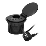 Gniazdo meblowe Ø8cm wpuszczane w blat z ładowarką indukcyjną, ładowarką USB z 2 gniazdami A i C, przelotką kablową i przewodem 1,8m, 1x2P+Z, 2xUSB (typ A + C, 2,4A), czarne