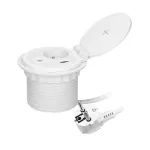 Gniazdo meblowe Ø8cm wpuszczane w blat z ładowarką indukcyjną, ładowarką USB z 2 gniazdami A i C, przelotką kablową i przewodem 1,8m, 1x2P+Z, 2xUSB (typ A + C, 2,4A), białe