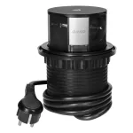 Gniazdo meblowe Ø10cm wysuwane z blatu z ładowarką indukcyjną, ładowarką USB i przewodem 1,5m, 3x2P+Z, Qi 1.2.4 max. 10W, USB A+C QC 3.0