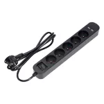 Listwa przeciwprzepięciowa, 5 gniazd 2P+Z, kabel 3x1,0mm2, długość 1,5m, z wyłącznikiem podświetlanym dwutorowym. 10A/230 VAC, Ochronnik przeciwprzepięciowy, Ładowarka 2xUSB 2,1A. Płaska wtyczka