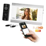 Zestaw wideodomofonowy, bezsłuchawkowy, monitor 7" LCD, menu OSD, WI-FI + APP na telefon, z gniazdem na kartę pamięci TF, z kamerą Full HD 1080p, szyfratorem i czytnikiem kart i breloków zbliżeniowych 13,56MHz, zasilacz wtyczkowy, biały, VIFIS Full HD