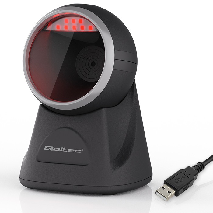 Qoltec Stacjonarny skaner czytnik kodów kreskowych i QR | 1D 2D | USB | Precyzyjny