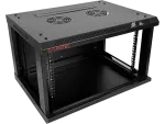 Szafka rack wisząca 19" 6U 600x450, niedzielona, drzwi szklane jednoskrzydłowe, tył osłona pełna, osłony boczne zamykane na klucz, kolor czarny FLAT PACK, Q-LANTEC
