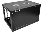 Szafka rack wisząca 19" 6U 600x450, niedzielona, drzwi szklane jednoskrzydłowe, tył osłona pełna, osłony boczne zamykane na klucz, kolor czarny FLAT PACK, Q-LANTEC