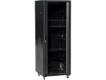 Szafa 32U 600x800, drzwi przednie szklane, osłona tylna metalowa pełna, zamek, 4 belki nośne, 4 regulowane stopki, do samodzielnego montażu, kolor czarny Q-LANTEC