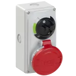 Gniazdo stałe z rozłącznikiem 0-1 małe blokada mechaniczna 32A 400V 3P+Z+N IP44