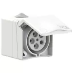 Gniazdo nadtynkowe przelotowe zabudowane seria DESIGN 32A 3P+Z+N 110V 50/60Hz 4h IP44 (kołnierz 90X90, rozstaw śrub 73X73), styki niklowane