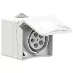 Gniazdo nadtynkowe przelotowe zabudowane seria DESIGN 16A 3P+Z+N 230V 50/60Hz 9h IP44 (kołnierz 90X90, rozstaw śrub 73X73), styki niklowane