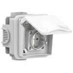 Gniazdo podtynkowe przelotowe schuko, zabudowane seria DESIGN 16A 2P+E 250V 50/60Hz IP44 (kołnierz 90X90, rozstaw śrub 92X115), styki niklowane
