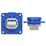 Gniazdo wtyczkowe wersja z bolcem 16A 2P+Z 230V 50/60Hz IP54, tylne podłączenie kołnierz 70X70, styki niklowane 104-7b