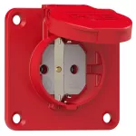 Gniazdo wtyczkowe wersja SCHUKO 16A 2P+Z 230V 50/60Hz IP54, tylne podłączenie kołnierz 70X70, styki niklowane, czerwone 105-7r