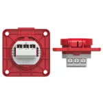 Gniazdo wtyczkowe wersja SCHUKO 16A 2P+Z 230V 50/60Hz IP54, tylne podłączenie kołnierz 70X70, styki niklowane, czerwone 105-7r