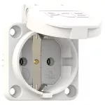 Gniazdo wtyczkowe wersja SCHUKO 16A 2P+Z 230V 50/60Hz IP54, boczne podłączenie kołnierz 50X50, styki niklowane, białe