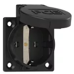 Gniazdo wtyczkowe wersja SCHUKO 16A 2P+Z 230V 50/60Hz IP54, boczne podłączenie kołnierz 50X50, styki niklowane, czarne 1050-0ss