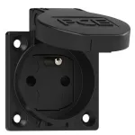 Gniazdo wtyczkowe wersja z bolcem 16A 2P+Z 230V 50/60Hz IP54,tylne podłączenie kołnierz 50X50, styki niklowane, ochrona przed dziećmi, czarne