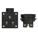Gniazdo wtyczkowe wersja z bolcem 16A 2P+Z 230V 50/60Hz IP54,tylne podłączenie kołnierz 50X50, styki niklowane, ochrona przed dziećmi, czarne